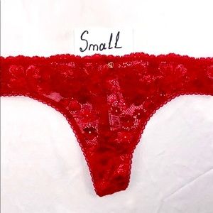 Victoria Secret Small Red Thong Shiny Shimmer Lace
